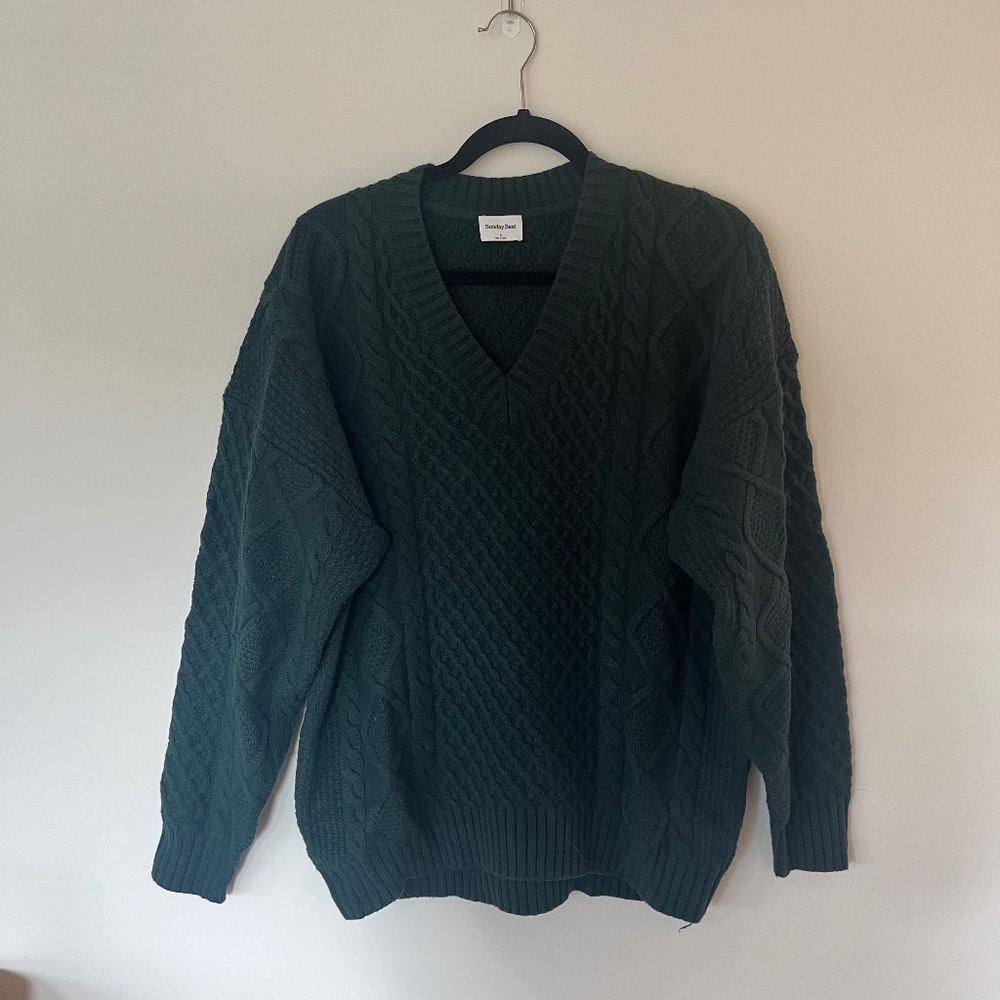 Aritzia Sunday Best Peggy V Neck Cable Knit Sweater